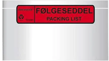 Docustick Standard følgeseddellomme m/tryk C65 225 mm x 122 mm